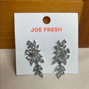 Joe Fresh Clear Crystal Floral Drop Earrings - Silver Tone